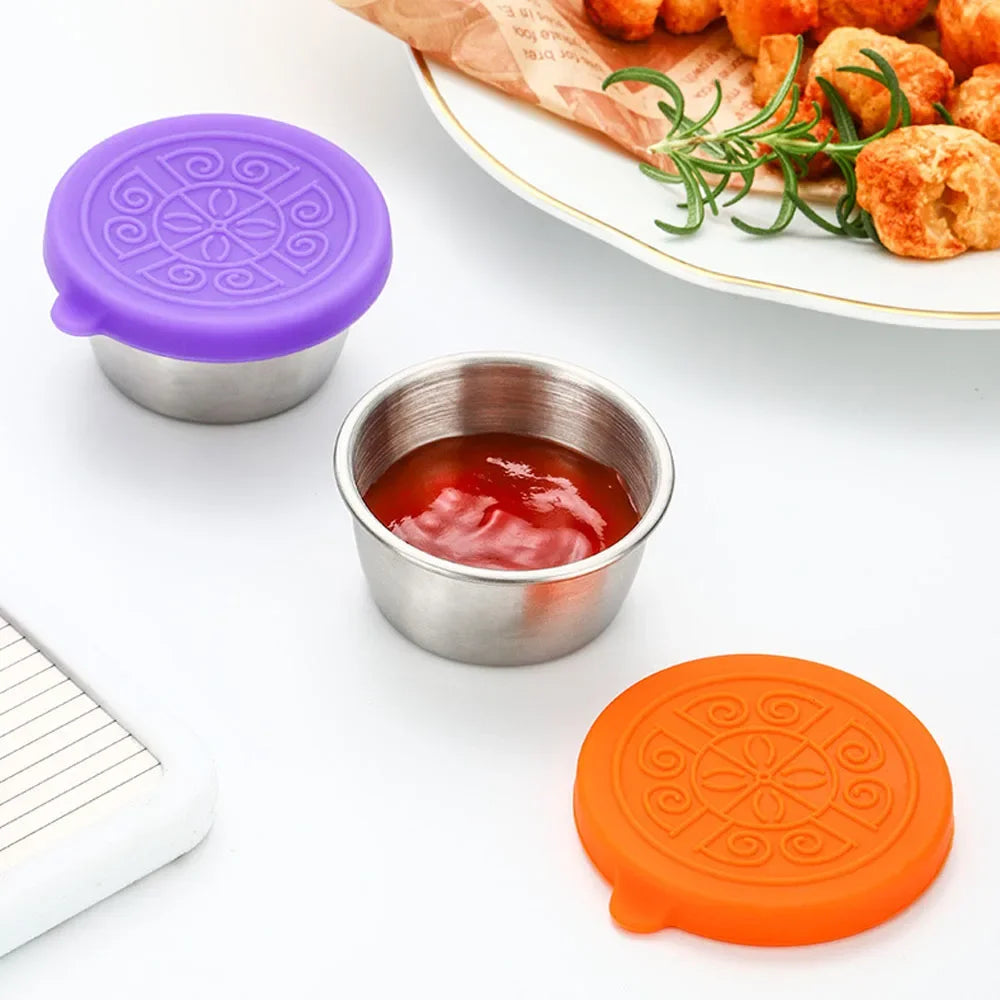 Stainless Steel Salad Dressing Container — 40ml Leakproof Reusable Cup with Silicone Lid