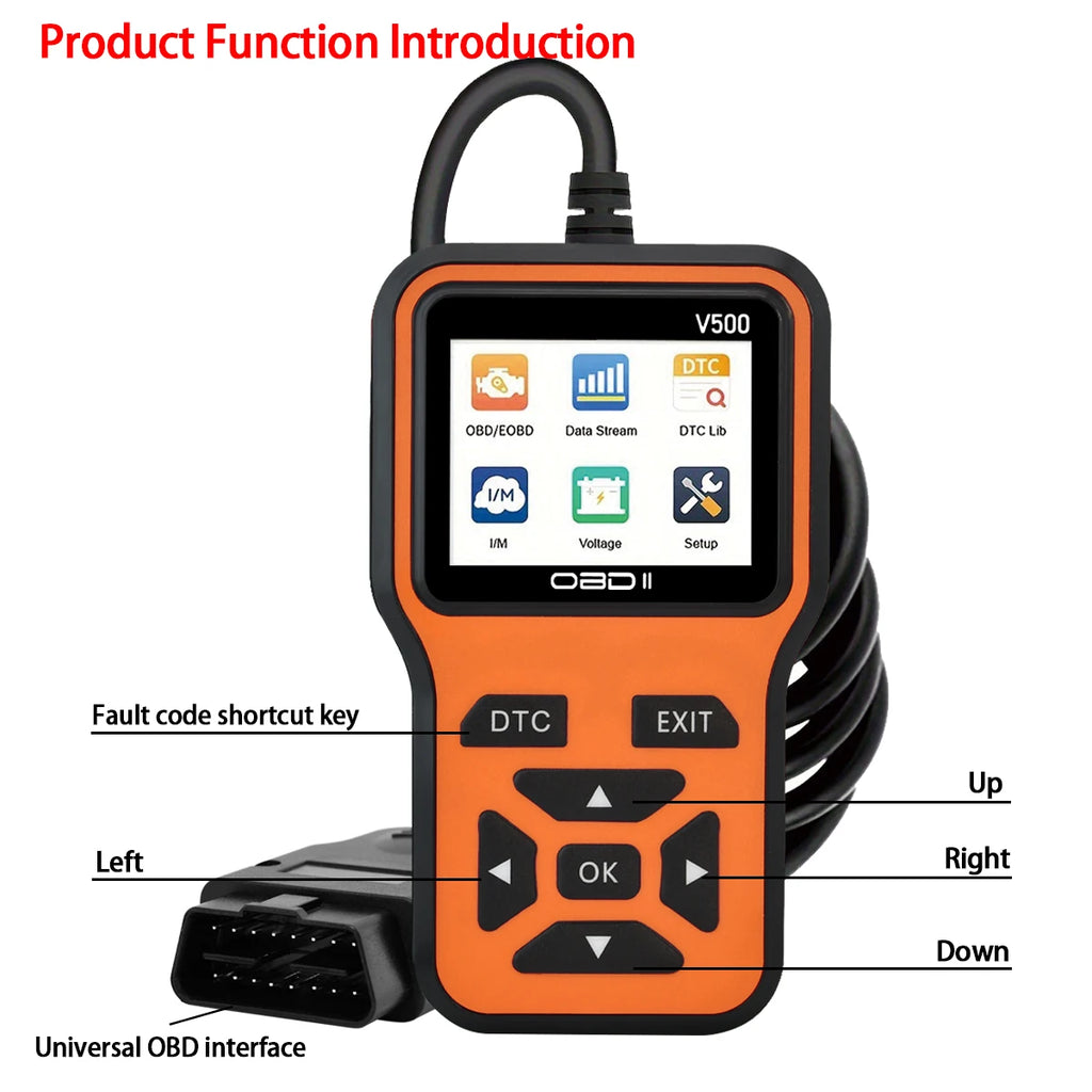 Escáner de diagnóstico de coche Jexiwe V500 OBD2 — Lector de códigos de fallos de motor y comprobador de voltaje