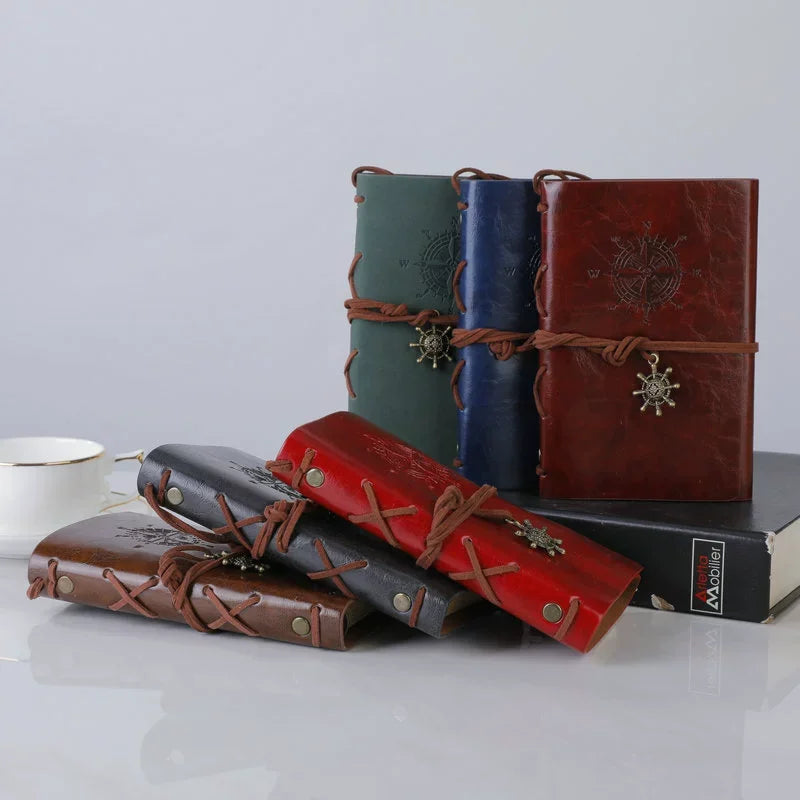 Cuaderno de Viajero de Cuero PU Retro — Diario de Papel Kraft de Tapa Blanda para Niños y Adultos, 14x10cm