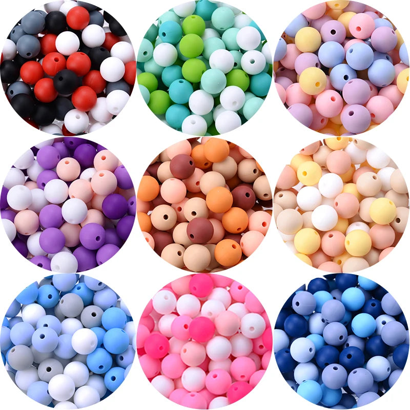 Cuentas de silicona para mordedor de bebé, paquete de 50 unidades, redondas de 12 mm, cuentas de chupete DIY sin BPA