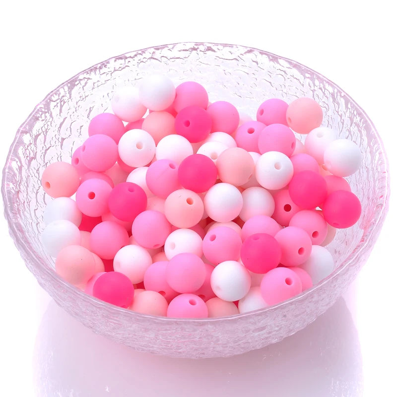 Cuentas de silicona para mordedor de bebé, paquete de 50 unidades, redondas de 12 mm, cuentas de chupete DIY sin BPA