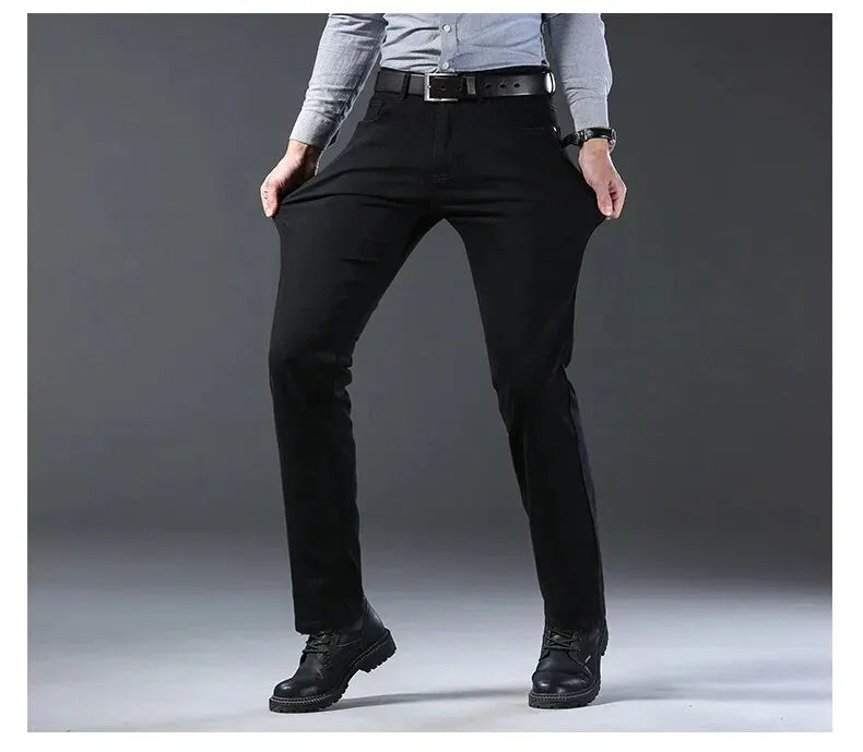 WTHINLEE Men’s Slim Straight Business Jeans — Stretch Denim Casual Work Trousers in Blue & Black