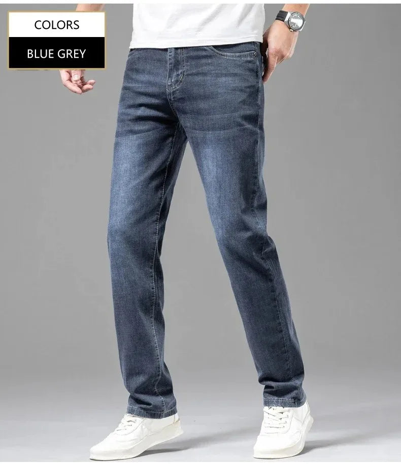 Men's Stretch Straight Jeans — Smart Casual Business Denim, Sizes 29–42