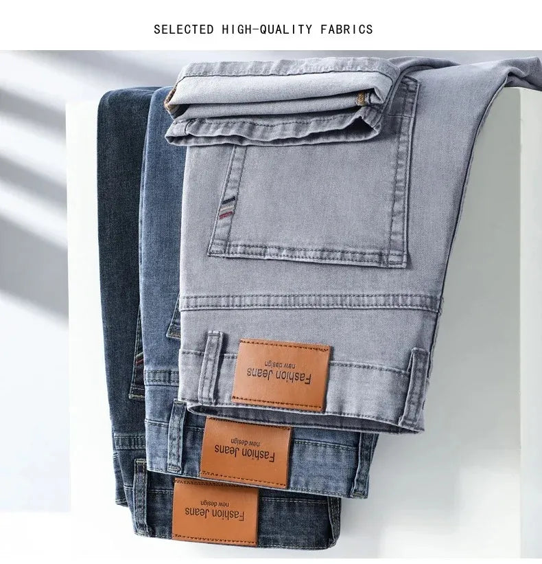 Men's Stretch Straight Jeans — Smart Casual Business Denim, Sizes 29–42