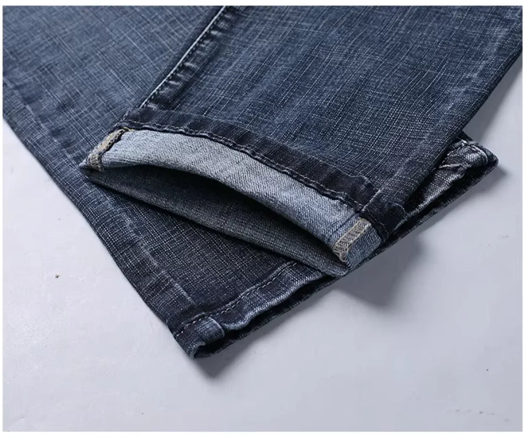 WTHINLEE Men’s Slim Straight Business Jeans — Stretch Denim Casual Work Trousers in Blue & Black