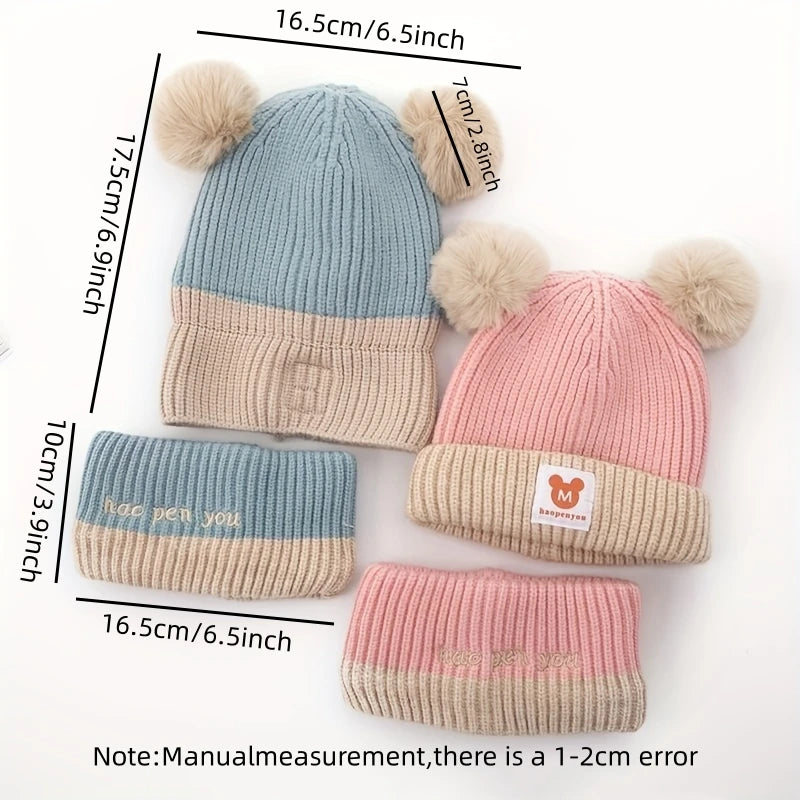 Conjunto de gorro y bufanda de oso para bebé — Gorro de invierno de punto cálido para bebés y niños pequeños