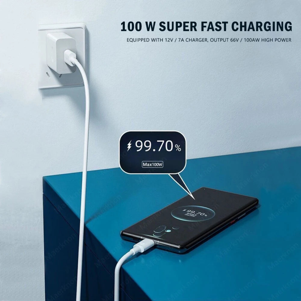 Cable de carga superrápida USB-C de 7 A 100 W — Cable de datos de carga rápida para Huawei, Xiaomi y Samsung
