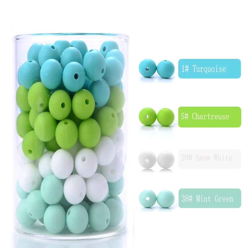 Cuentas de silicona para mordedor de bebé, paquete de 50 unidades, redondas de 12 mm, cuentas de chupete DIY sin BPA