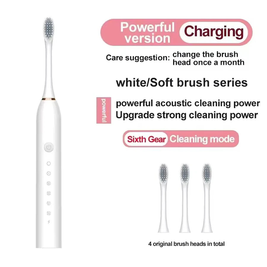 Electric Ultrasonic Toothbrush — 6-Speed Modes, USB Rechargeable, Waterproof Adult Tooth Cleaner