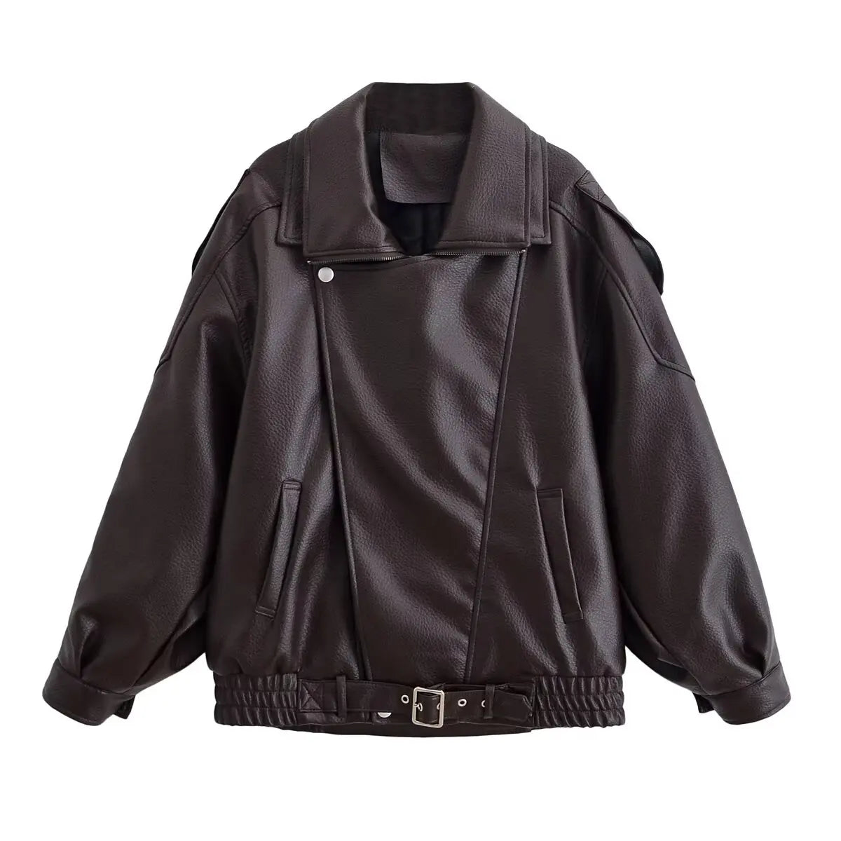 Women’s Faux Leather Zip-Up Jacket — Casual Streetwear Style