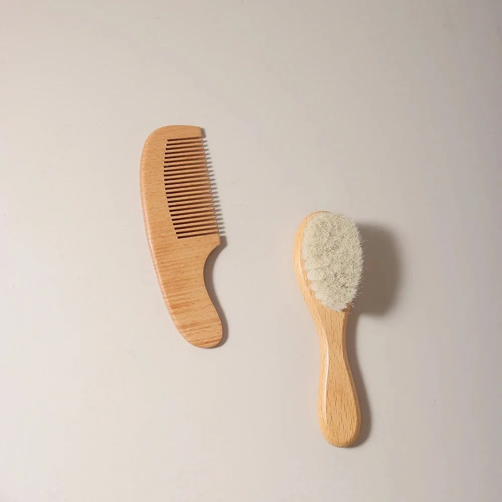 Baby Beech Wood Brush & Comb Gift Set — Gentle 2-Piece Hair Care Set for Newborns & Toddlers