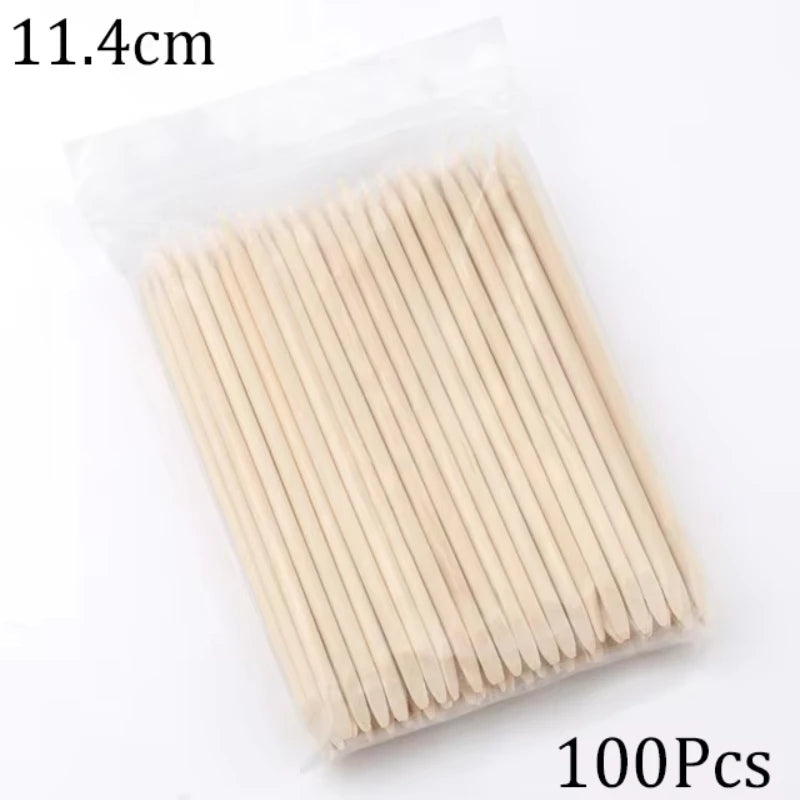 Double-Sided Wood Nail Cuticle Pusher Sticks — 50 or 100-Pack for Manicure & Nail Art