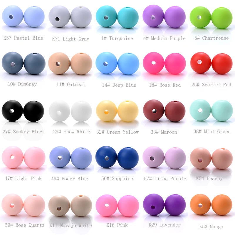 Cuentas de silicona para mordedor de bebé, paquete de 50 unidades, redondas de 12 mm, cuentas de chupete DIY sin BPA