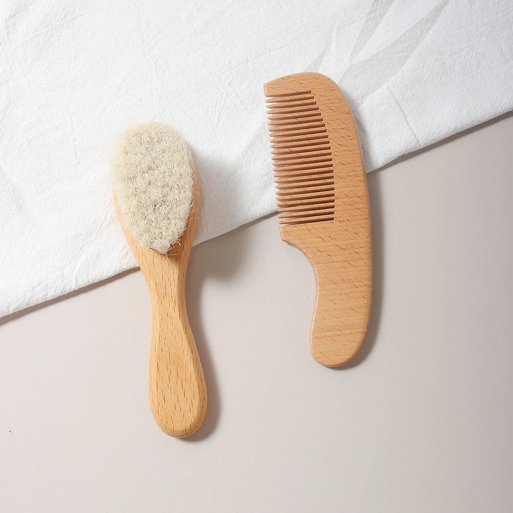 Baby Beech Wood Brush & Comb Gift Set — Gentle 2-Piece Hair Care Set for Newborns & Toddlers