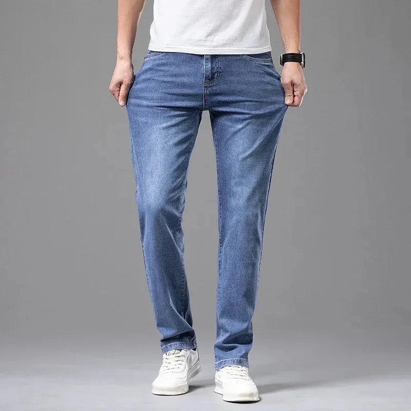 Men's Stretch Straight Jeans — Smart Casual Business Denim, Sizes 29–42