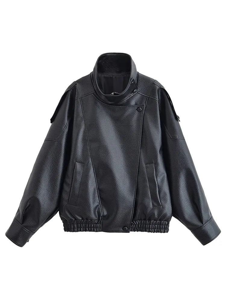Chaqueta de polipiel con cremallera para mujer — Estilo informal urbano