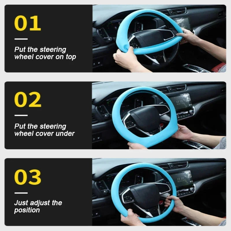 Silicone Steering Wheel Cover — Universal Anti-Slip, 38cm (15")