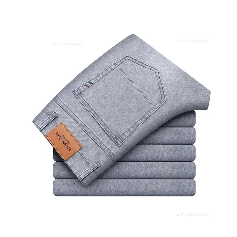 Men's Stretch Straight Jeans — Smart Casual Business Denim, Sizes 29–42