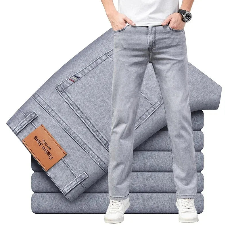 Men's Stretch Straight Jeans — Smart Casual Business Denim, Sizes 29–42