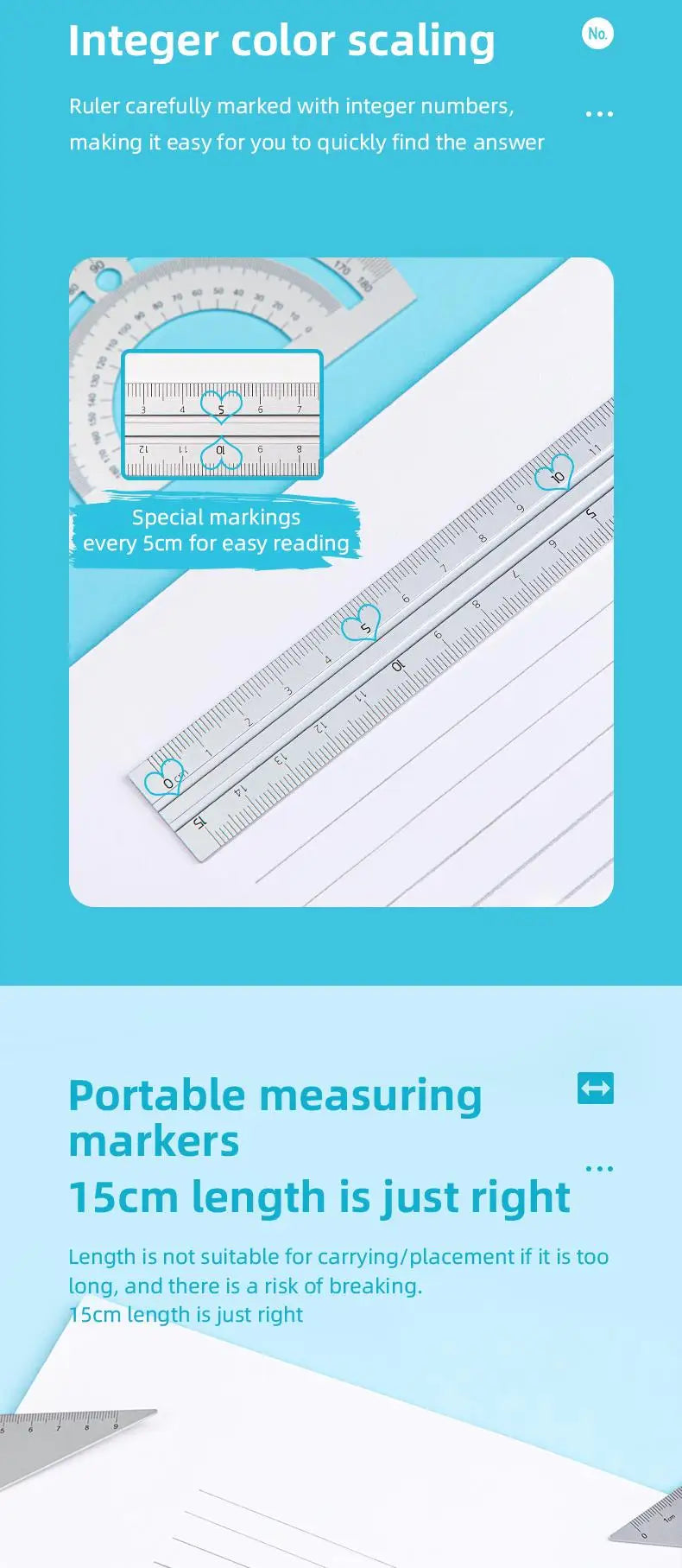 DELI 4-Piece Aluminum Drafting Ruler Set — Straight Ruler, Triangular Ruler & Protractor for School & Office