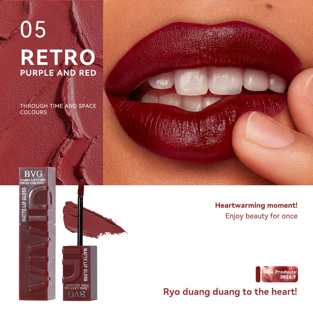 BVG Matte Liquid Lipstick — Long-Lasting Waterproof Non-Greasy Lip Gloss in Warm Tones