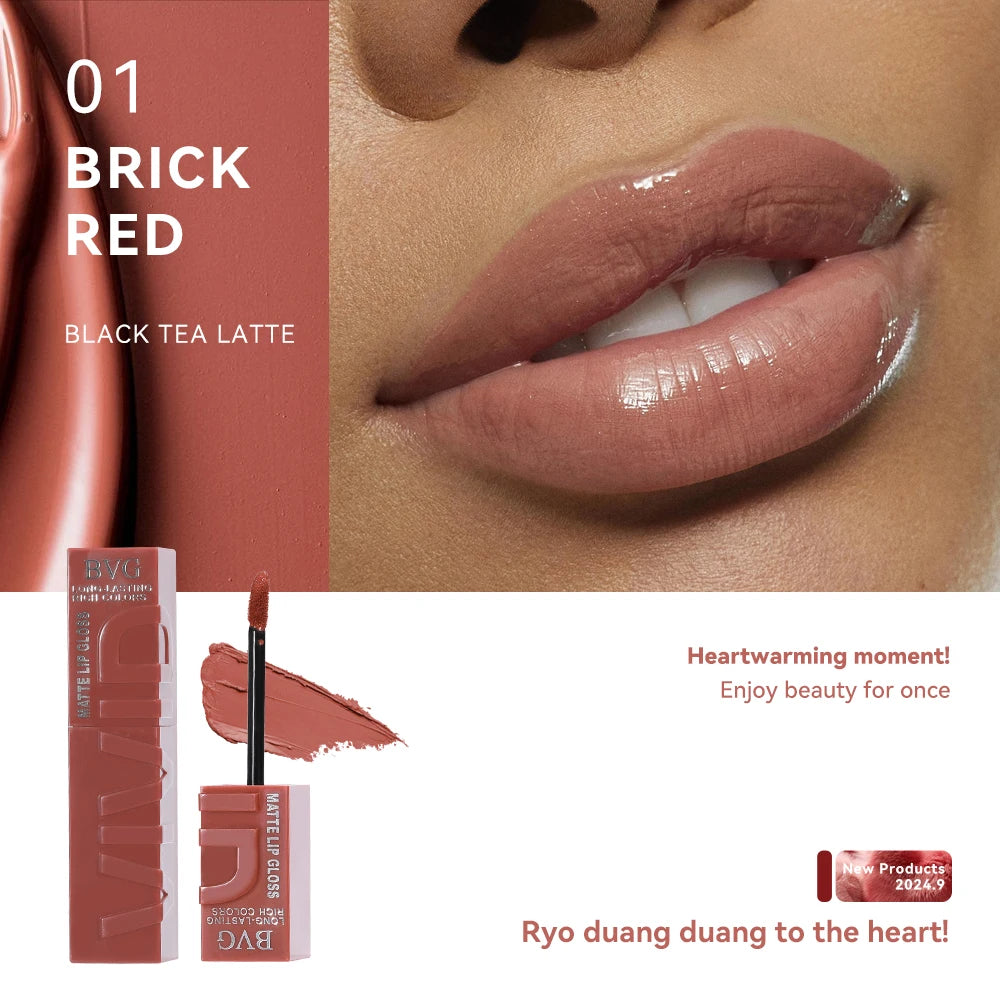 BVG Matte Liquid Lipstick — Long-Lasting Waterproof Non-Greasy Lip Gloss in Warm Tones
