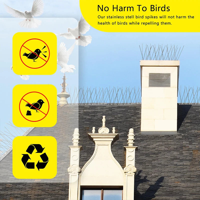 Púas Ahuyentadoras de Aves de Acero Inoxidable — Disuasorio Humano para Palomas y Aves en Balcones y Techos
