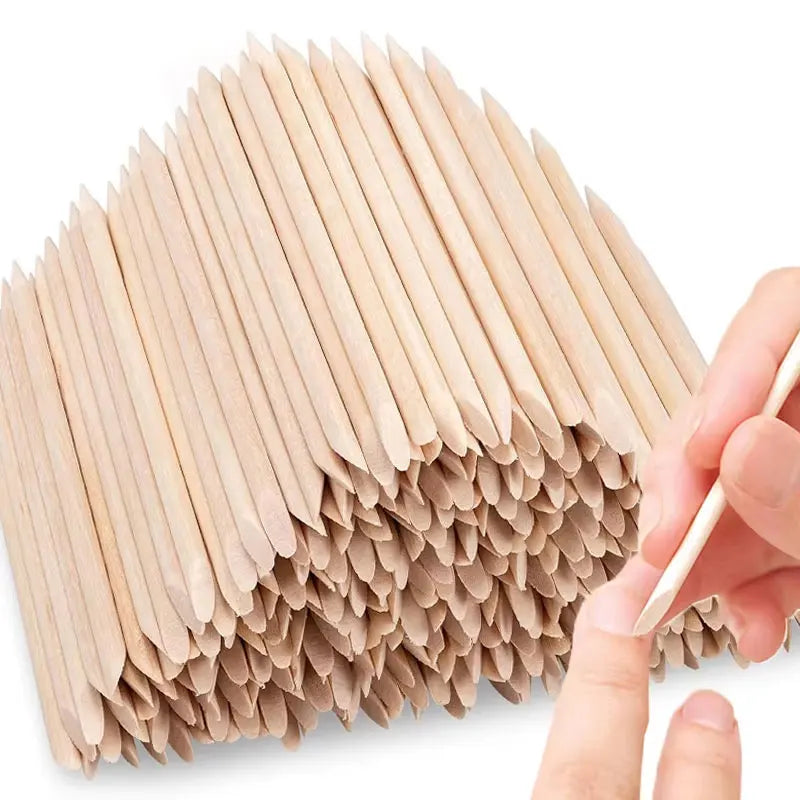 Double-Sided Wood Nail Cuticle Pusher Sticks — 50 or 100-Pack for Manicure & Nail Art