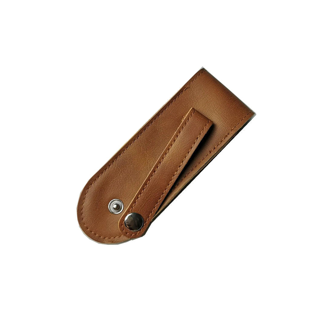 Funda de cuero para navaja plegable con soporte para linterna - Trabilla para cinturón y para llevar en el bolsillo
