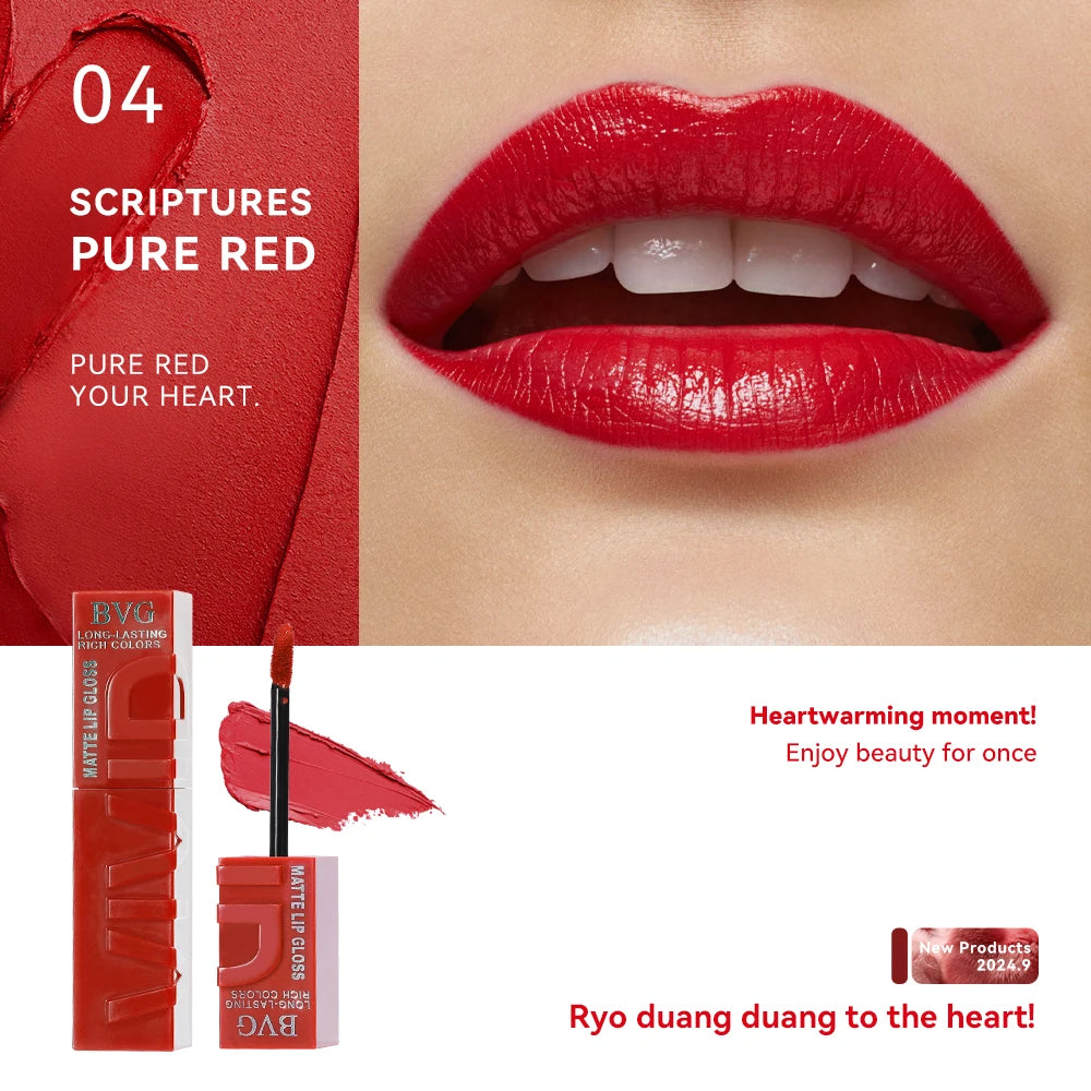 BVG Matte Liquid Lipstick — Long-Lasting Waterproof Non-Greasy Lip Gloss in Warm Tones