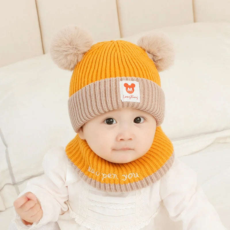 Conjunto de gorro y bufanda de oso para bebé — Gorro de invierno de punto cálido para bebés y niños pequeños
