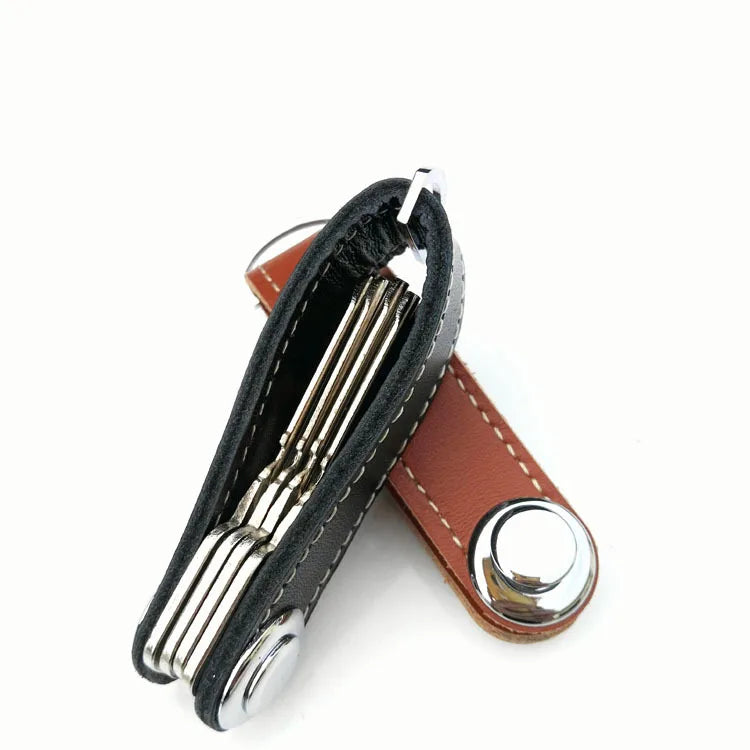 Smart Leather Key Organizer Wallet — Compact Car Key Pouch with Keychain Ring & Hooks