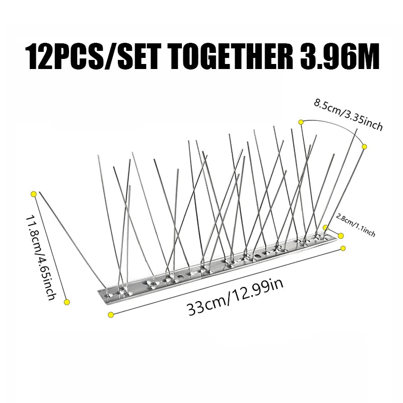 Stainless Steel Bird Repellent Spikes — Humane Pigeon & Bird Deterrent for Balconies & Roofs