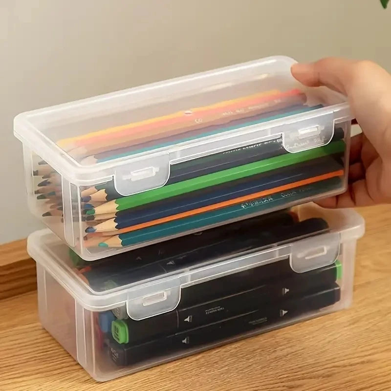 Transparent Plastic Pencil Box — Clear Storage Organizer for Pens, Markers, Erasers & More