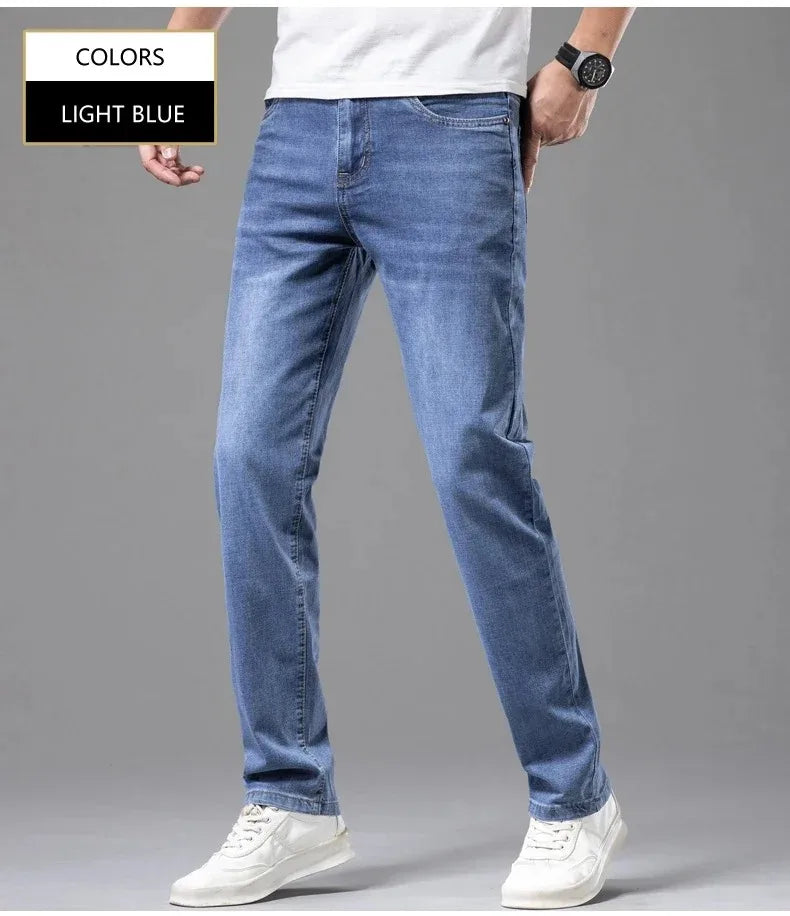 Men's Stretch Straight Jeans — Smart Casual Business Denim, Sizes 29–42