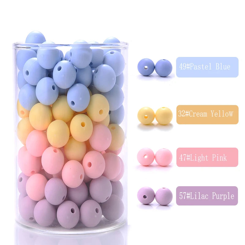Cuentas de silicona para mordedor de bebé, paquete de 50 unidades, redondas de 12 mm, cuentas de chupete DIY sin BPA