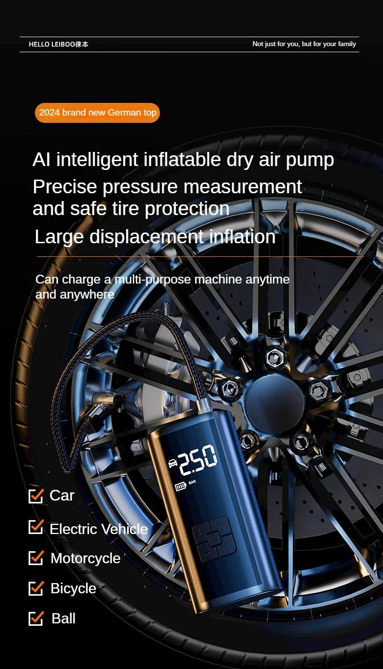 Compresor de aire portátil de 150 PSI para inflar neumáticos — Bomba compacta inalámbrica y con cable para coches, bicicletas y más