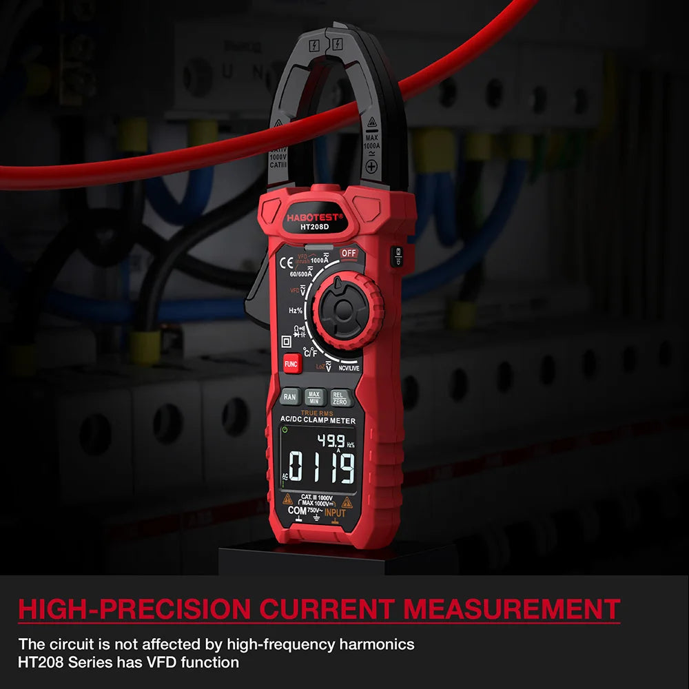 HABOTEST HT208 AC/DC Digital Clamp Meter — True RMS Multimeter with NCV & Capacitance