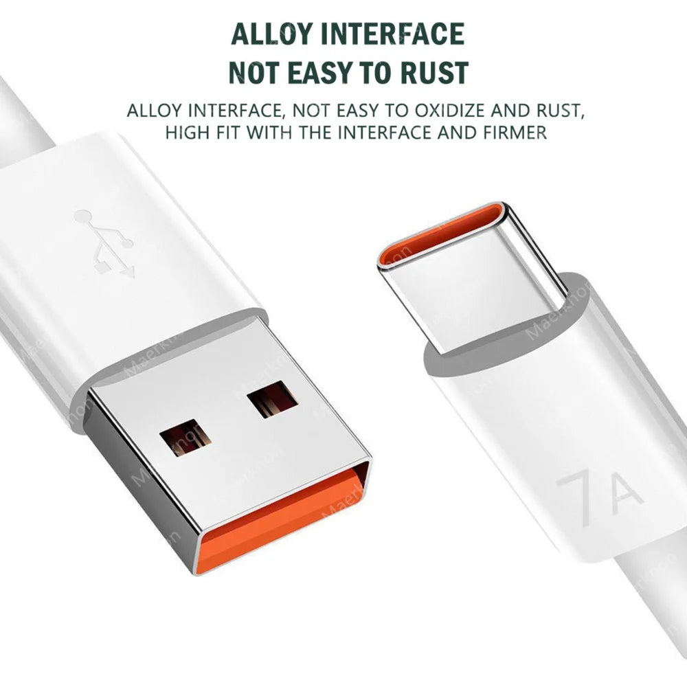Cable de carga superrápida USB-C de 7 A 100 W — Cable de datos de carga rápida para Huawei, Xiaomi y Samsung