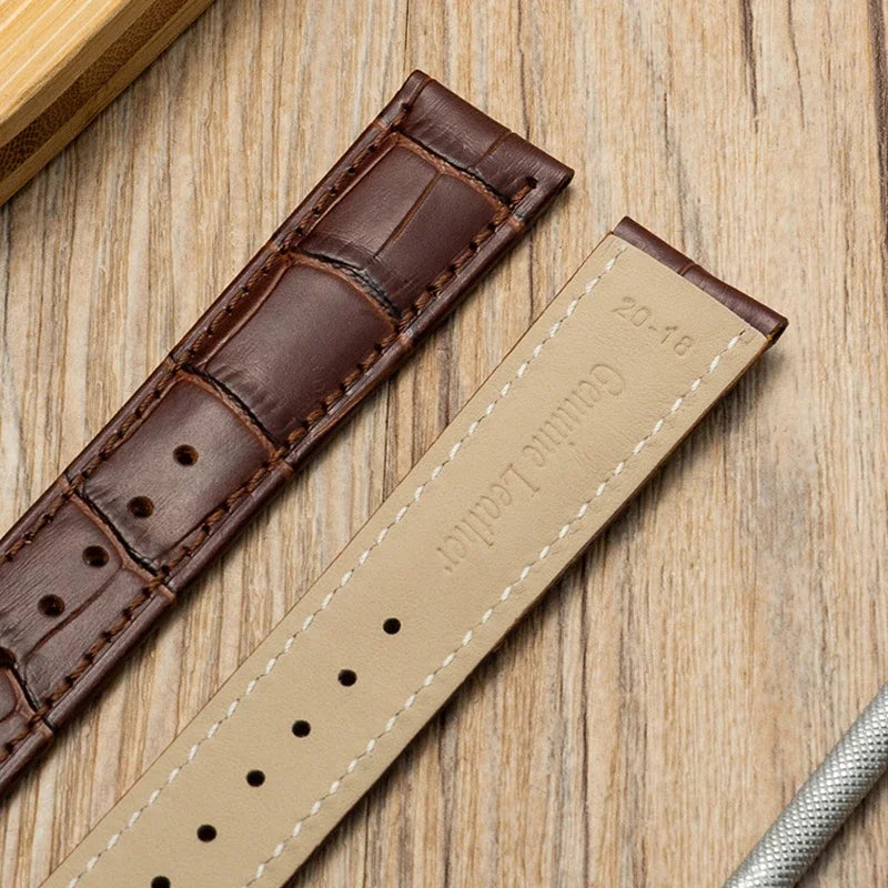 Correa de reloj de cuero genuino con caja de regalo de madera - Cierre de mariposa