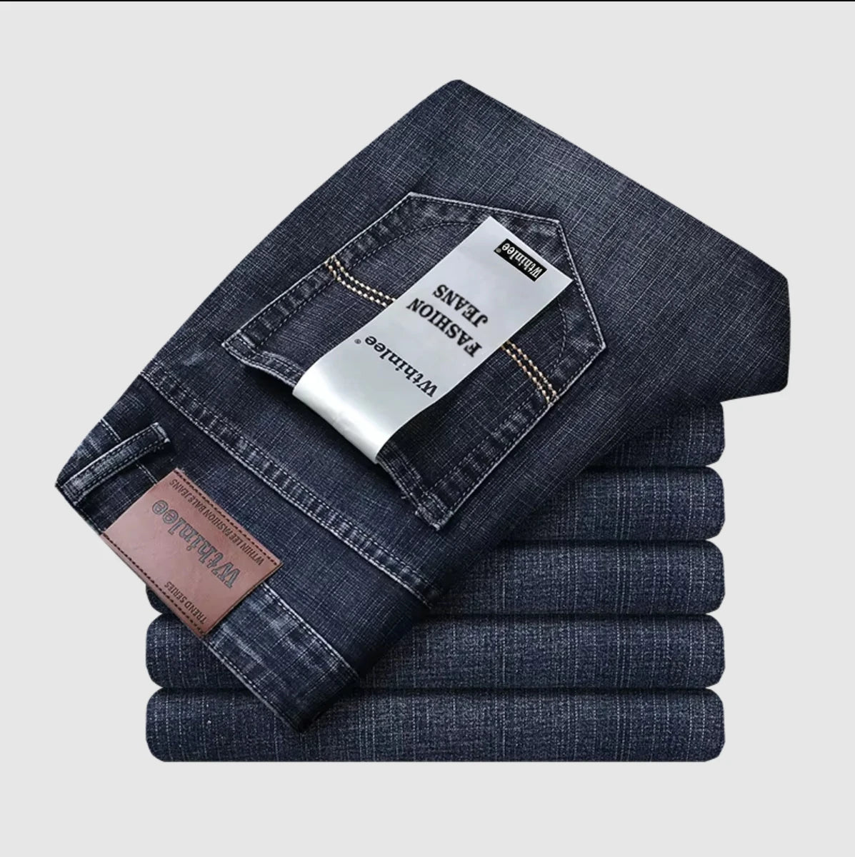 WTHINLEE Men’s Slim Straight Business Jeans — Stretch Denim Casual Work Trousers in Blue & Black
