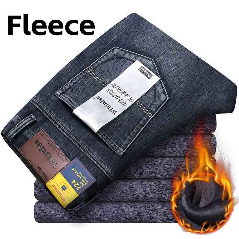 WTHINLEE Men’s Slim Straight Business Jeans — Stretch Denim Casual Work Trousers in Blue & Black