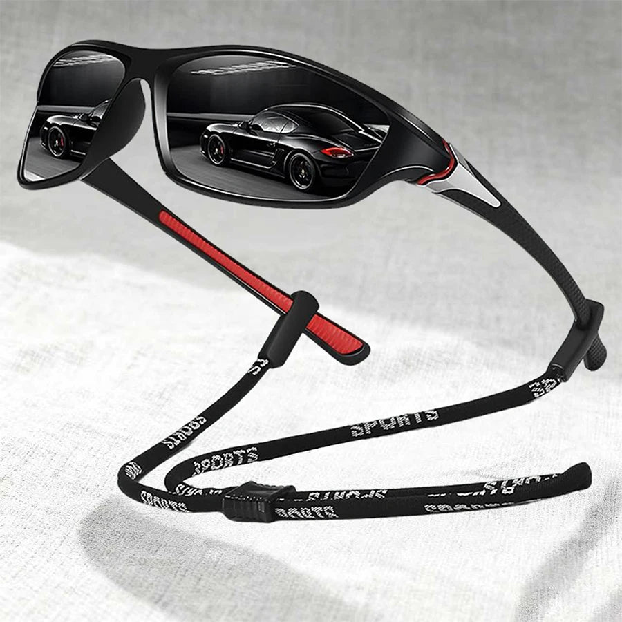 Gafas de sol deportivas vintage con cadena — Gafas de sol unisex para exterior con lentes de espejo