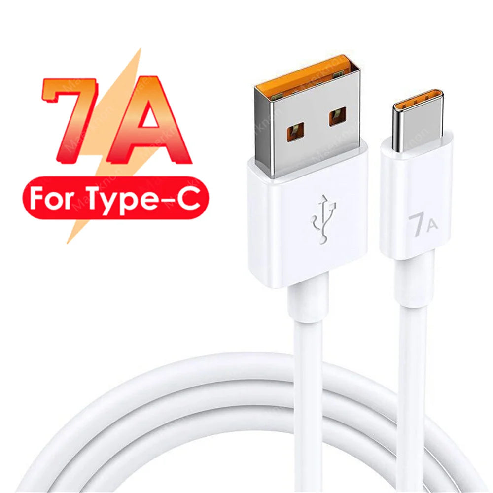 Cable de carga superrápida USB-C de 7 A 100 W — Cable de datos de carga rápida para Huawei, Xiaomi y Samsung