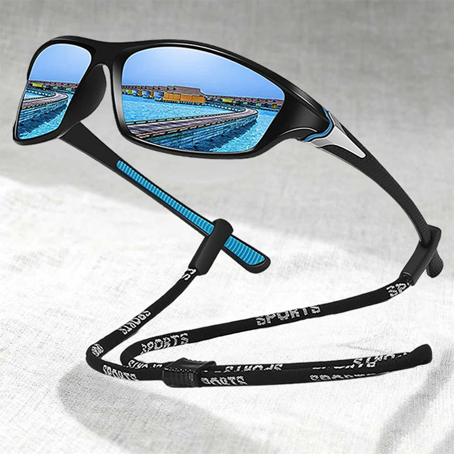 Gafas de sol deportivas vintage con cadena — Gafas de sol unisex para exterior con lentes de espejo