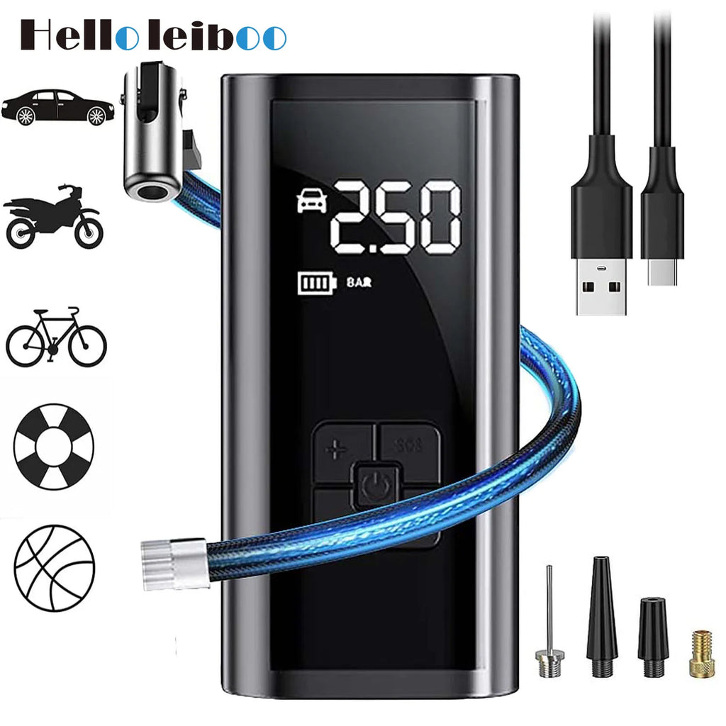 Compresor de aire portátil de 150 PSI para inflar neumáticos — Bomba compacta inalámbrica y con cable para coches, bicicletas y más