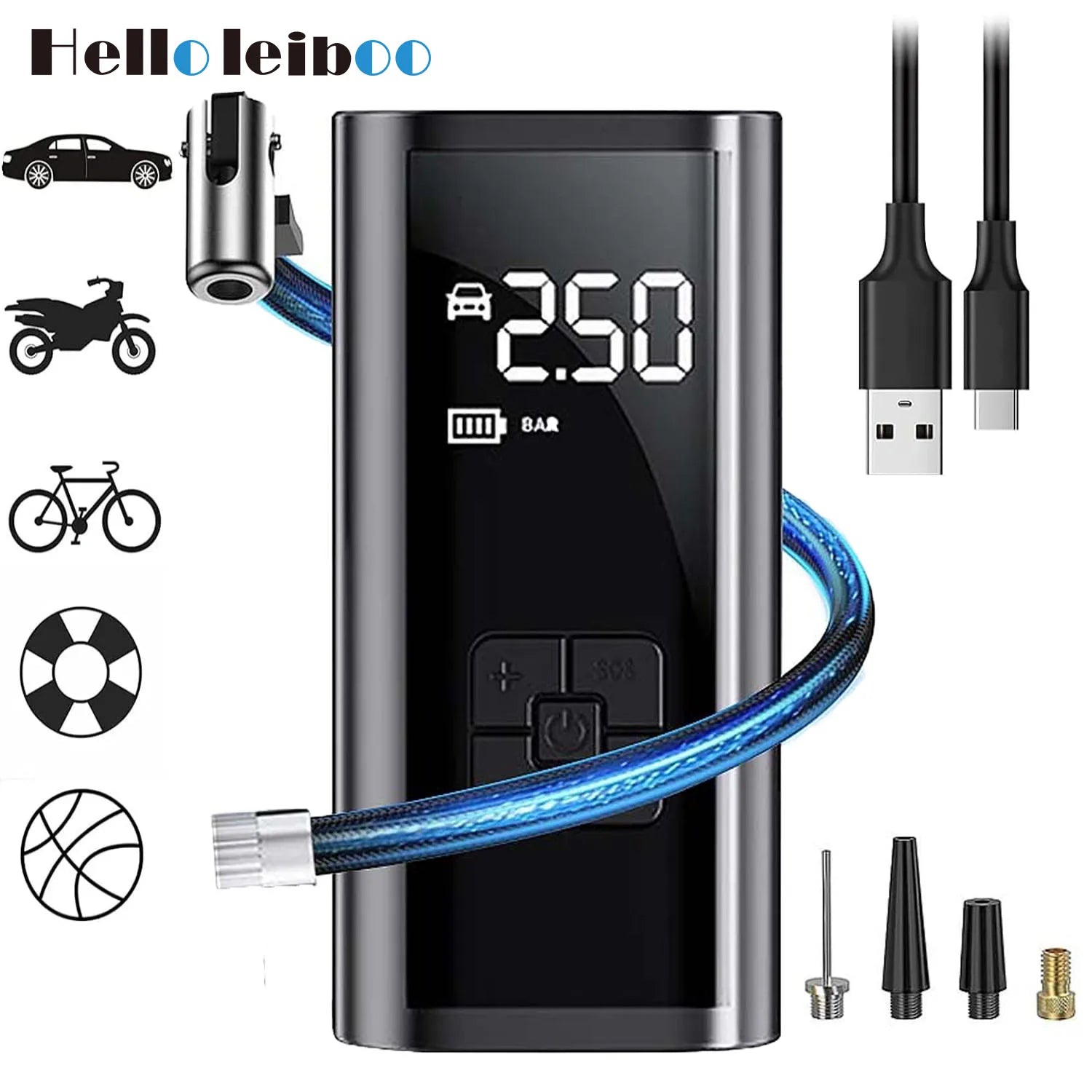 Compresor de aire portátil de 150 PSI para inflar neumáticos — Bomba compacta inalámbrica y con cable para coches, bicicletas y más