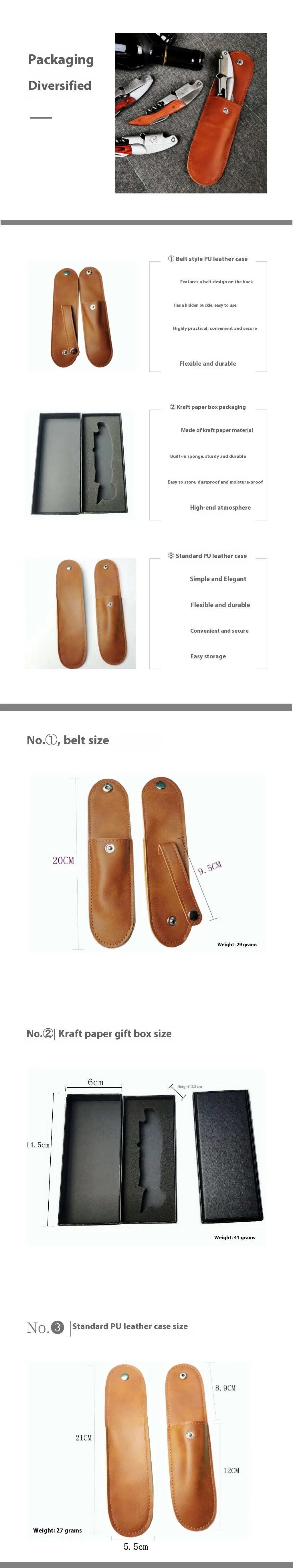 Funda de cuero para navaja plegable con soporte para linterna - Trabilla para cinturón y para llevar en el bolsillo
