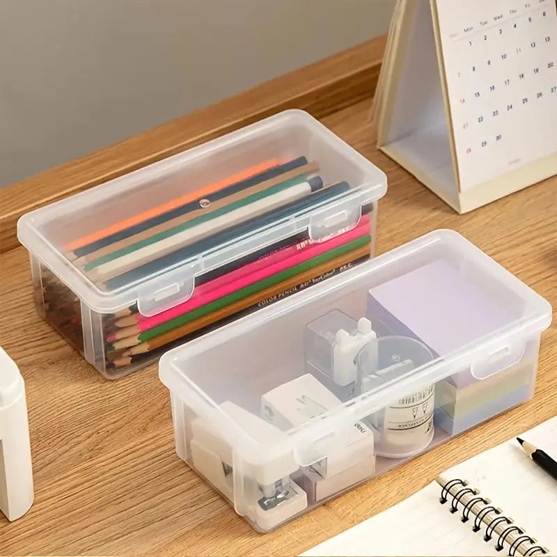 Transparent Plastic Pencil Box — Clear Storage Organizer for School & Office