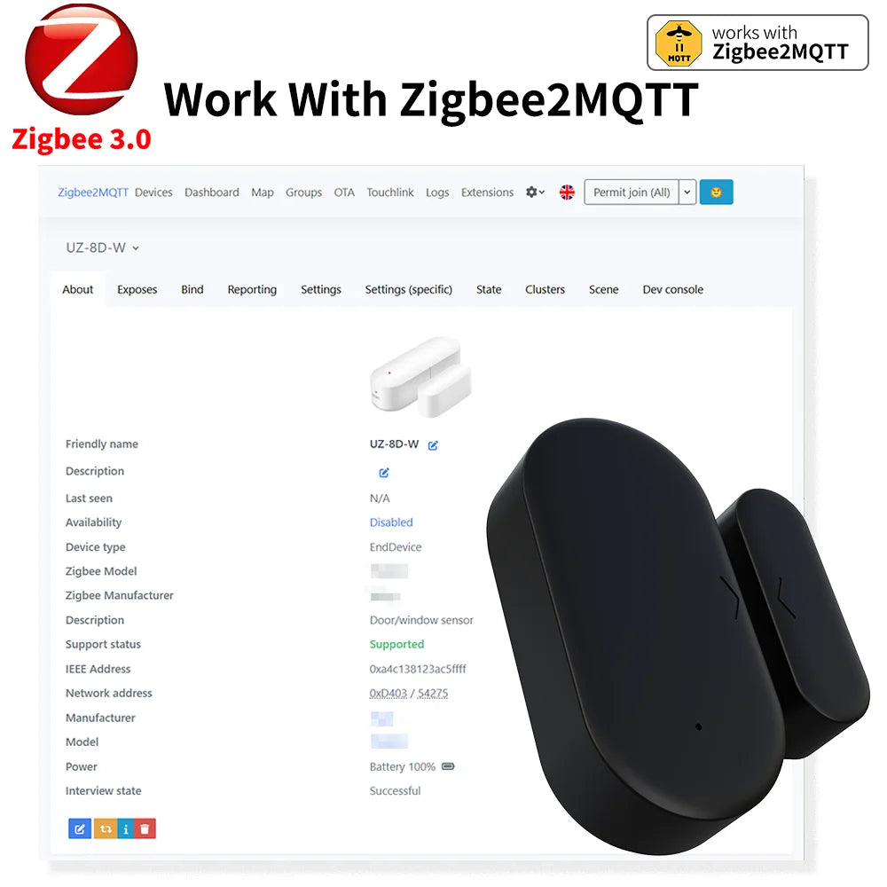 Zigbee 3.0 Door & Window Contact Sensor — Smart Home Security Sensor for Home Assistant, Alexa & Yandex